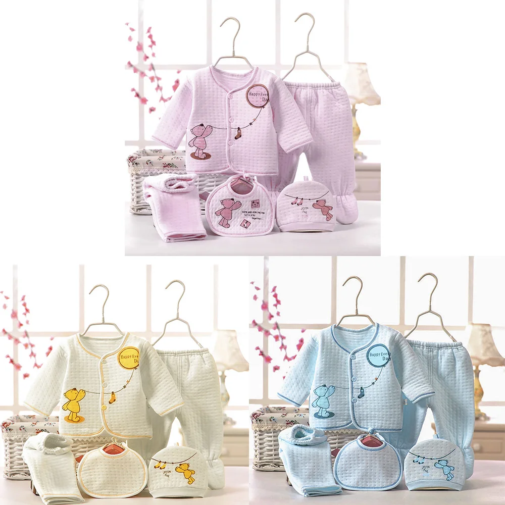 

5Pcs Enfant Baby Clothing Set Cartoon Bear Print 100% Cotton Newborn Babies Girls Boys Clothes Suit Toddler Clothing 0-3 Month