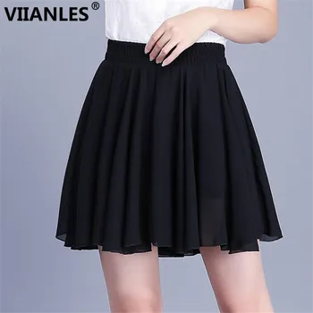 

VIIANLES Fashion Chiffon Skirt Women Summer Casual Skirt Short Hot Ladies High Elastic Waist Fenale Black Pleated Skirts