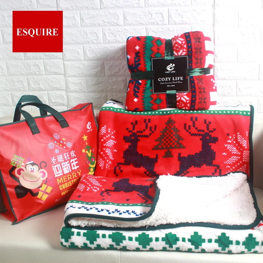 Коралловое флисовое красное рождественское покрывало HOHOHO SNOW JOYOUS DEER новогоднее