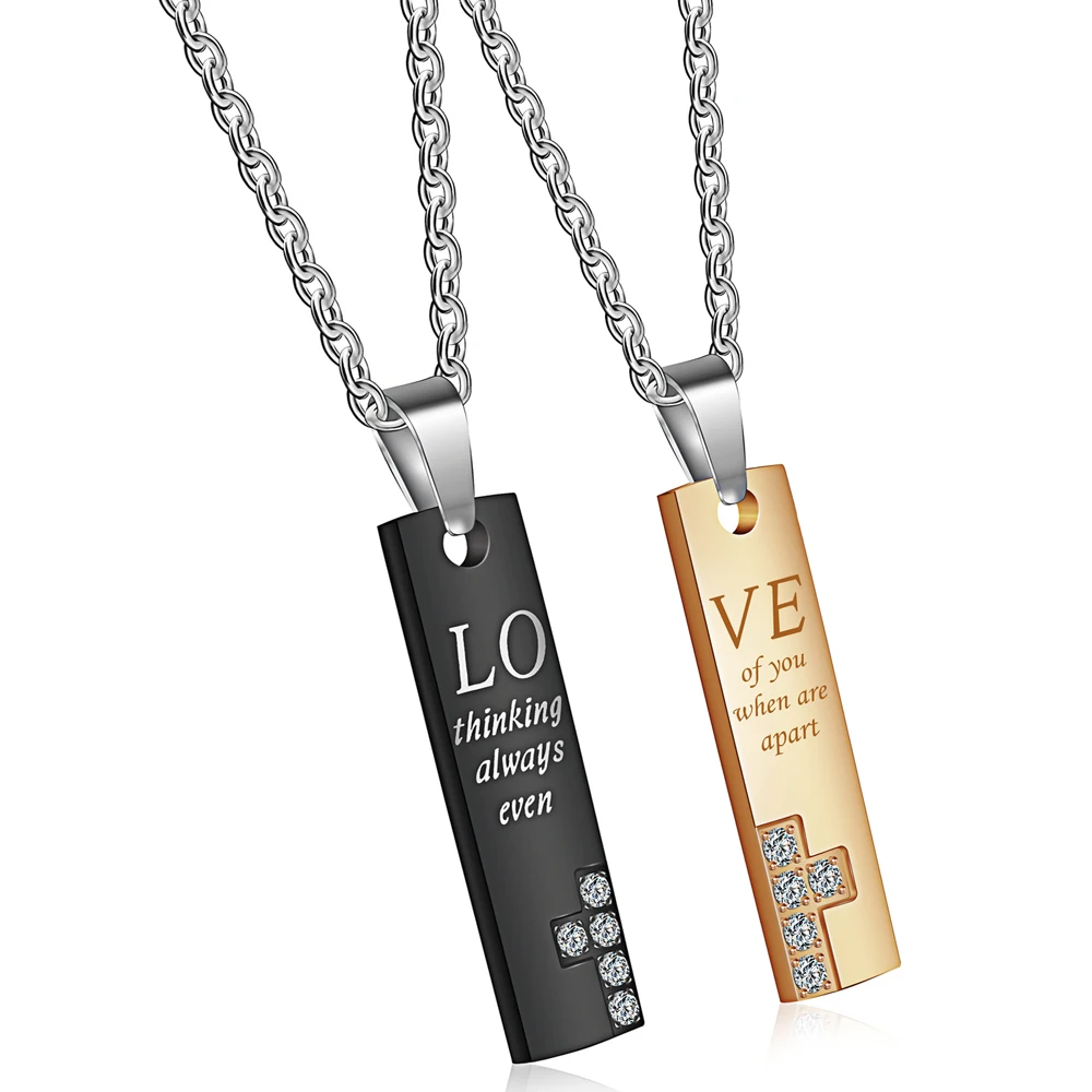 

(12 pcs/lot) Mimeng Titanium Jewelry Stainless Steel Jewelry Titanium Couple Necklaces Elongated Cross Necklace