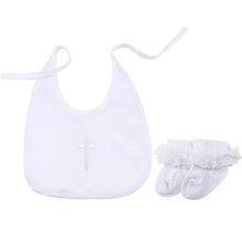 Новорожденных нагрудники с носки для девочек классический крест накрест крещение Слюнявчики нагрудники одежда чистый белый крещение интимные АКС