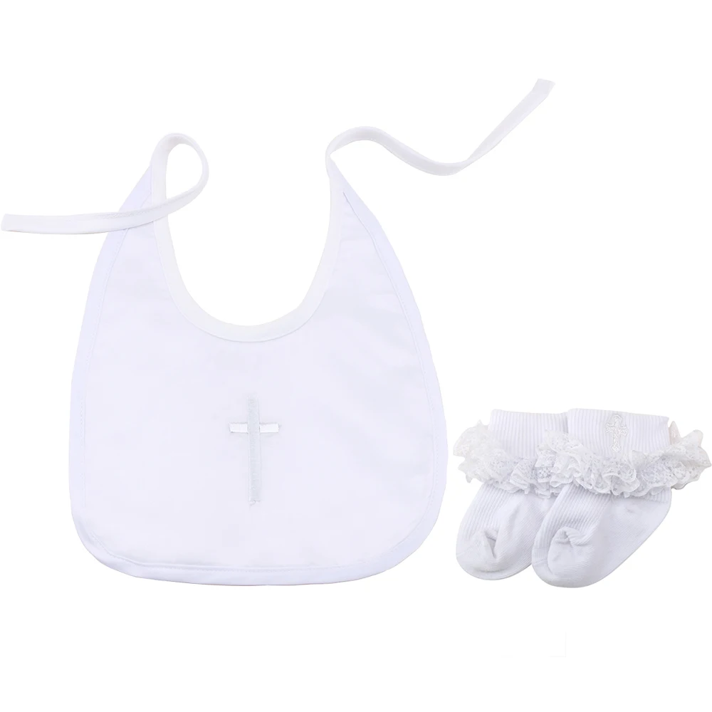 christening bibs and socks