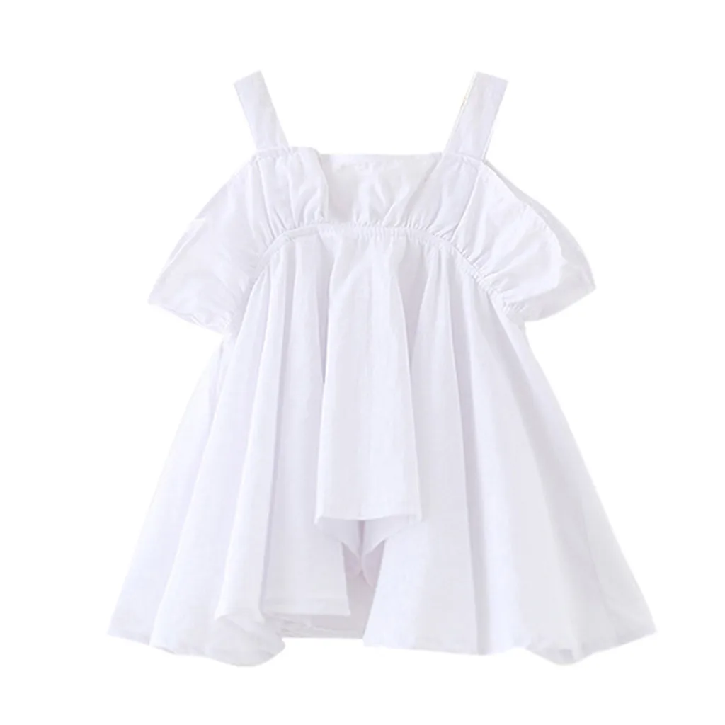 White SAGACE(SAGACE) платья детское платье без рукавов для малышей летнее однотонное платье принцессы с оборками для девочек(От 1 до 6 лет) 19Apl2 - Цвет: White
