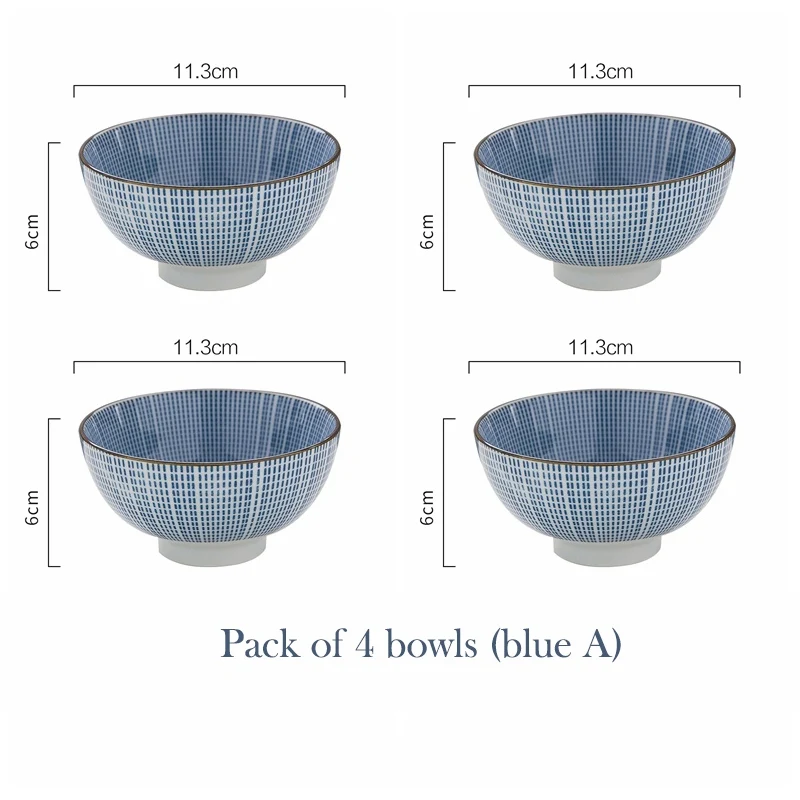 Набор из 4 керамических чаш японский шар риса в синюю полоску суповая чаша для ресторана Бытовая Ретро посуда 4,5 дюймов - Цвет: Blue A