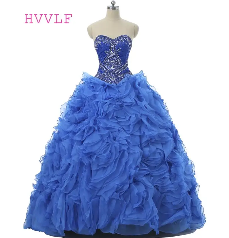 Королевский синий Vestido Quinceanera платья для женщин бальное платье Милая органза бисером Кристалл Съемная юбка Дешевые сладкий 16 - Цвет: same as the photo