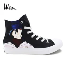Вэнь индивидуальный дизайн Uchiha Sasuke ручная роспись парусиновая обувь Черный Высокий Верх обувь для косплея Наруто кроссовки мальчики девочки плимсоллы