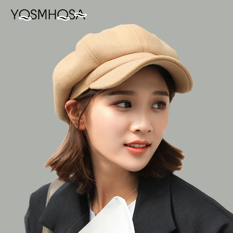 

Wool Berets Visor Octagonal Cap Hats for Women Artist Painter Newsboy Beret Hats Solid Newsboys Hat Girl Autumn Winter Cap WH095