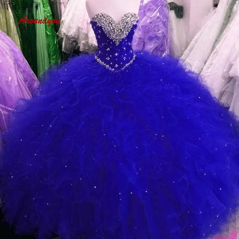 

Luxury Royal Blue Quinceanera Dresses Ball Gown Tulle Sweetheart Long Prom Debutante Sweet 16 Dress vestidos de 15 anos