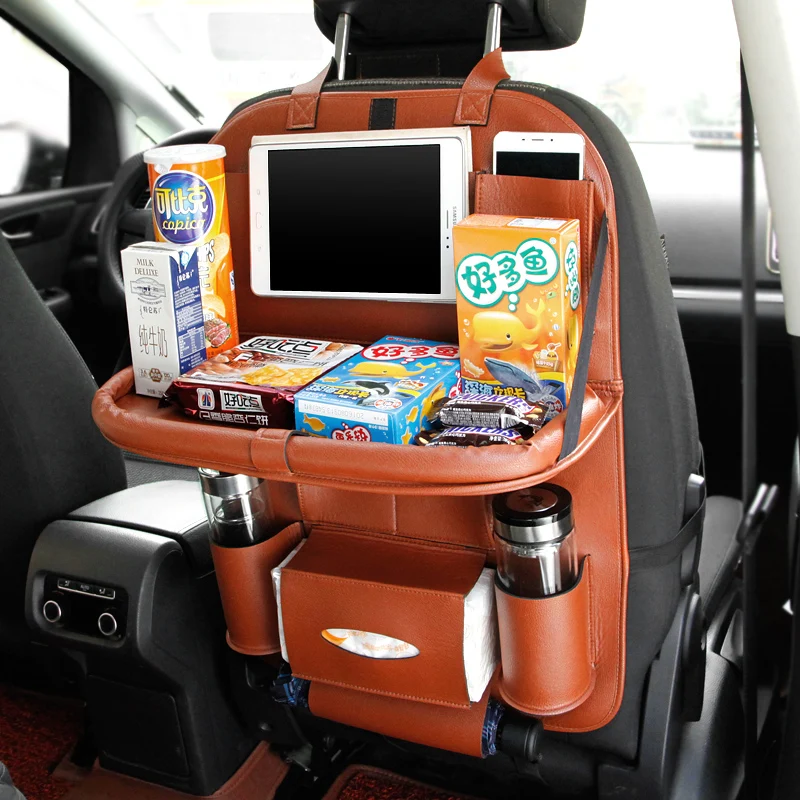 

SEBTER Car Seat Back Bag Collapsible Car Stowing Tidying Storage Bag Protector Kicking Mat with Organizer for Ipad and Drink