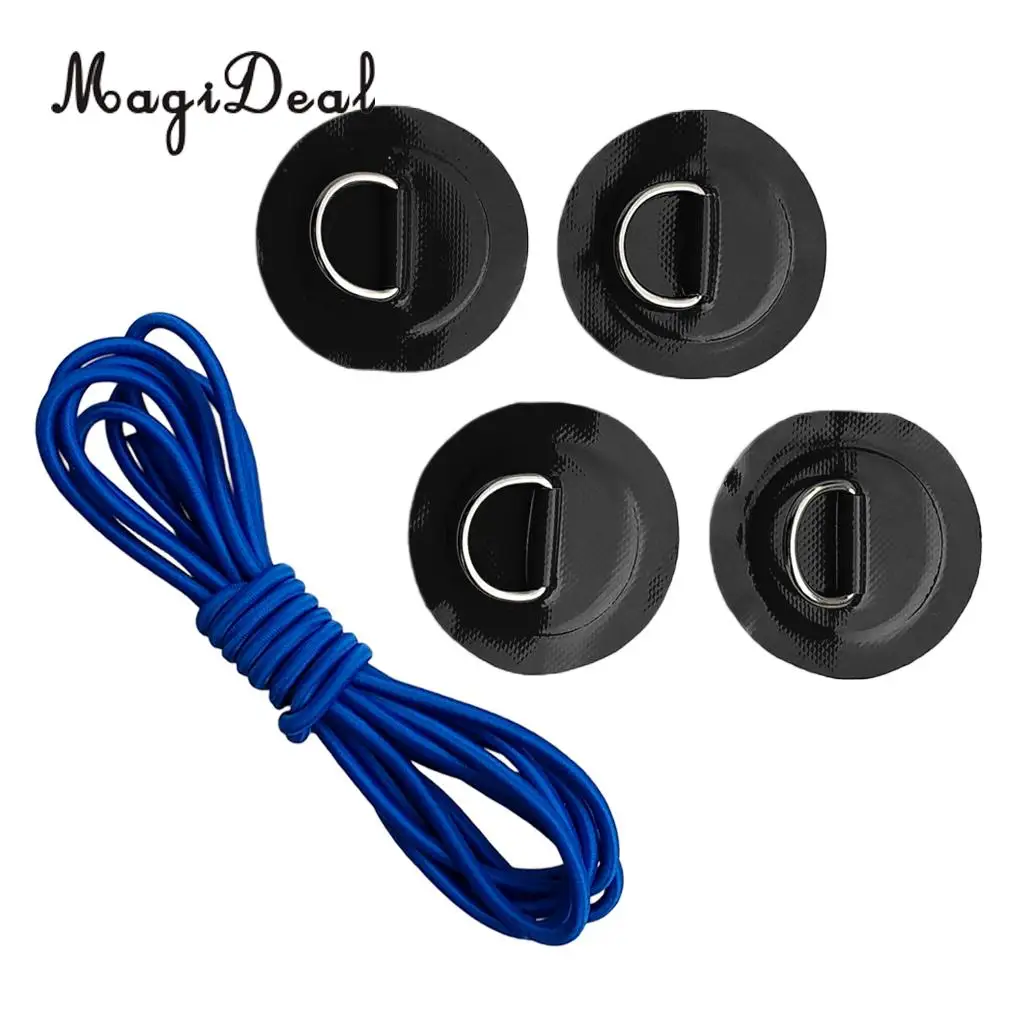 4Pcs PVC Inflatable Boat SUP Stand up Paddleboard Stainless Steel D-ring Round Patch Pad & Elastic Shock Cord - Various Colors