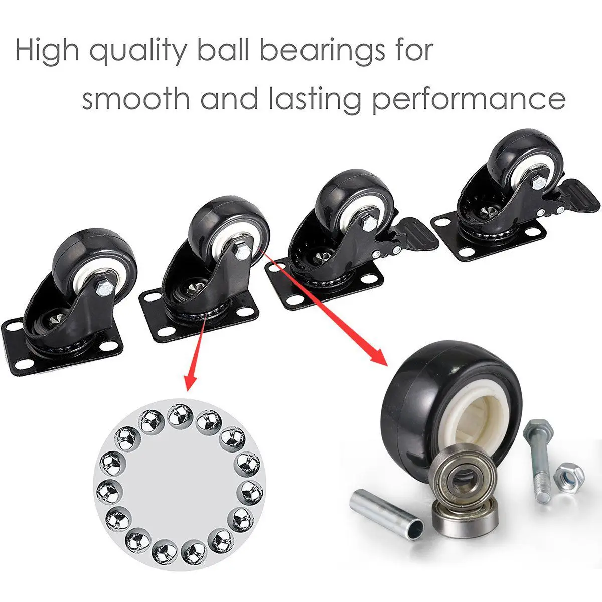

AYHF-4 Pack 2in Heavy Duty Caster Wheels Polyurethane PU Swivel Casters with 360 Degree Top Plate 220lb Total Capacity for Set