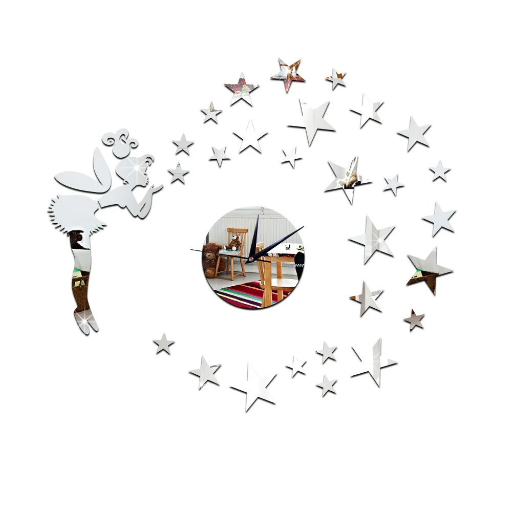 Stars and Girl Angel Watch Wall Home Decoration Diy clock Mirror Quartz Clocks Living Room Decals | Дом и сад