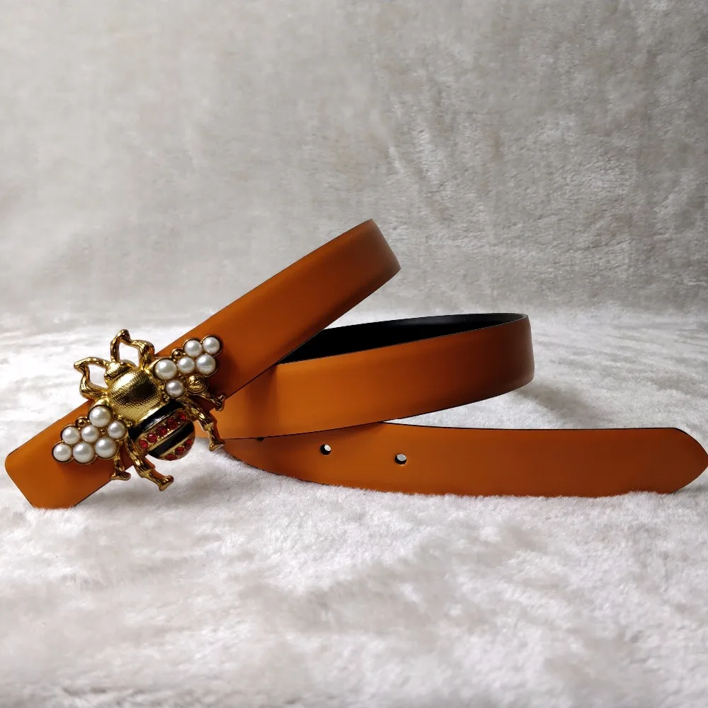 

2019 Designer Lady Leather Belts 2.5cm Fashion Women Belts Bee Buckle Real Leather Jeans Girdle Good Quality Luxury Waist Belt