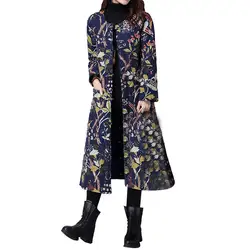Для женщин; Большие размеры зимнее пальто в народном стиле с хлопковой подкладкой с принтом комбинированная куртка корейский стиль 2018