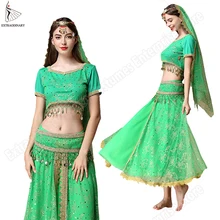

Sari For Women Indian Clothes Sari Bollywood Dress Belly Dance Costume Suit Women Chiffon 5pcs (Headpieces Veil Top Belt Skirt)