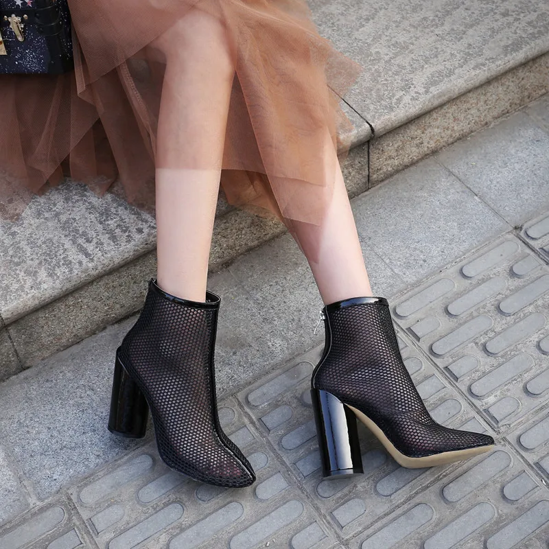 Chaussures Dehors Bottes 2018 Perfetto Sandales Bout Black Maille Rond Femme Cheville Transparence black Des Prova Talons D'été Creusent Chunky Femmes Sexy tQrxhCsd