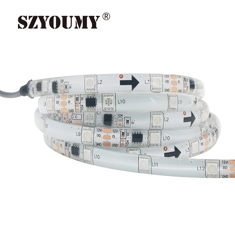 SZYOUMY 50 м/лот Бесплатная доставка 12 V 30 светодиодов/м 2811 цветная (RGB) Светодиодная лента с usb-питанием 5050 SMD RGB Водонепроницаемый IP65