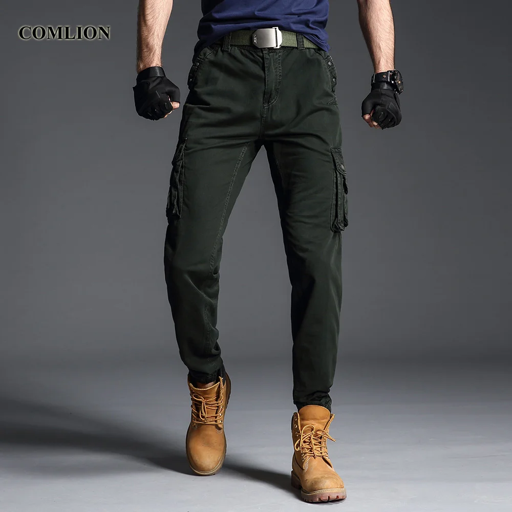 

COMLION Big Size Cargo Pants Casual Cotton Work Trousers New Style Long Pants with Multi Pocket Solid Color Military Style F42
