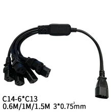 0,6 м C14-6* C13, IEC320 C14 штекер для 6* IEC320 C13 Женский удлинитель питания шнур 3*0,75 мм квадратный PDU шасси UPS