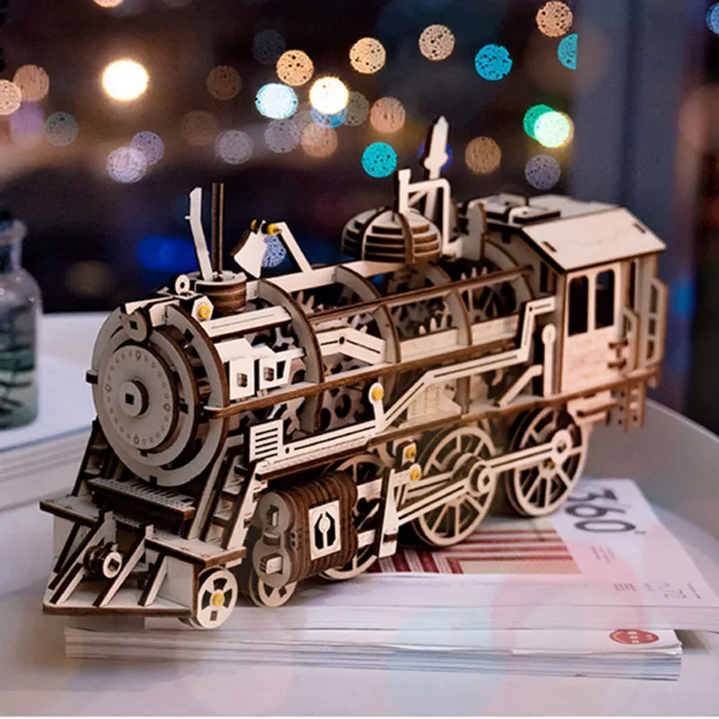 Robotime ROKR 3D деревянная головоломка модель поезда Заводной механизм привод