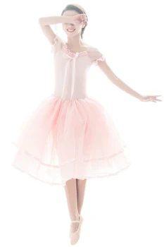 

Professional Ballet Costumes Pink Long Dance Dress For Girls Women Dancing Kids Gymnastics Leotard Justaucorps Dancewear