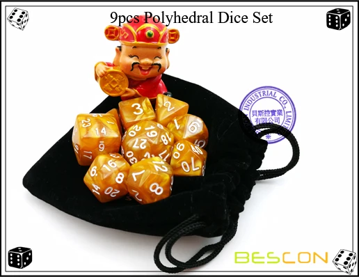 BESCON Pack of 9 pcs Polyhedral Dice(9 Die in Set)-ролевые игры в кости(RPG)-D4-D30 в золотом цвете