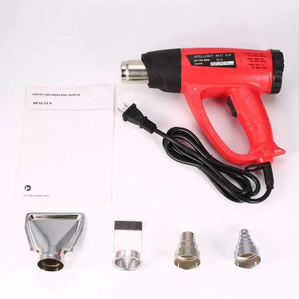 

2000W Electric LCD Hot Air Heat Gun Temperature Fan Adjustable Shrink Wrap Paint Stripper Dissolving Rework DIY Tool + Nozzle