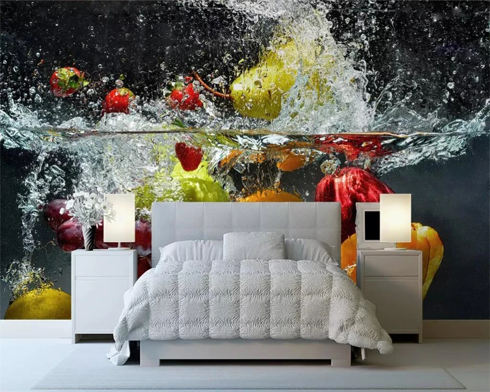 

beibehang Custom murals 3d photo wallpaper Beautiful water dancing multicolored fruits art restaurant kitchen 3d wallpaper mural