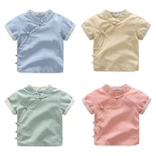 Новинка года; Стильная летняя детская футболка из чистого хлопка в китайском стиле для мальчиков; футболка с коротким рукавом; рубашки в китайском стиле