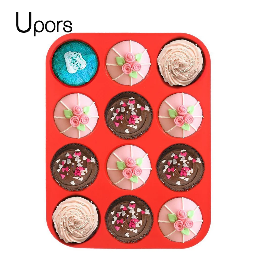 

Upors Non-Stick 12 Cup Silicone Muffin Cupcake Baking Pan Bakeware Food Grade Silicone Cake Mold Form Pastry Tools