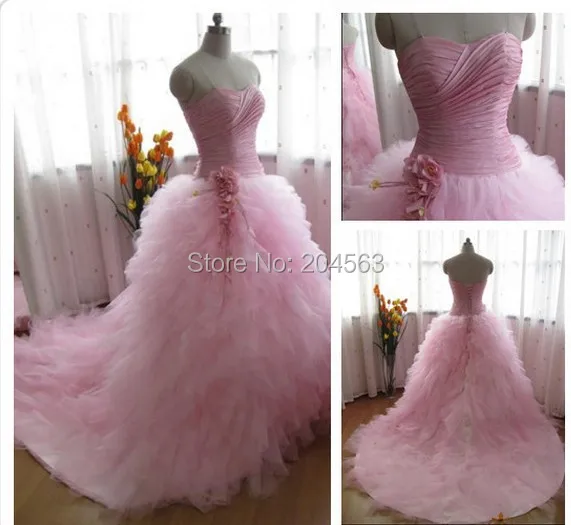 

Free Shipping A Line Sweetheart Pink Wedding Dress custom size&color