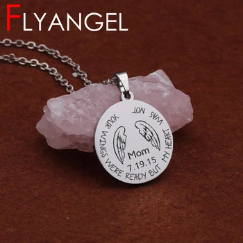 

Personalized Data Fashion Mirror Style Necklace Pendant Engraved Wing Mom Women Jewelry Elegant Accessories For Mother Gifts