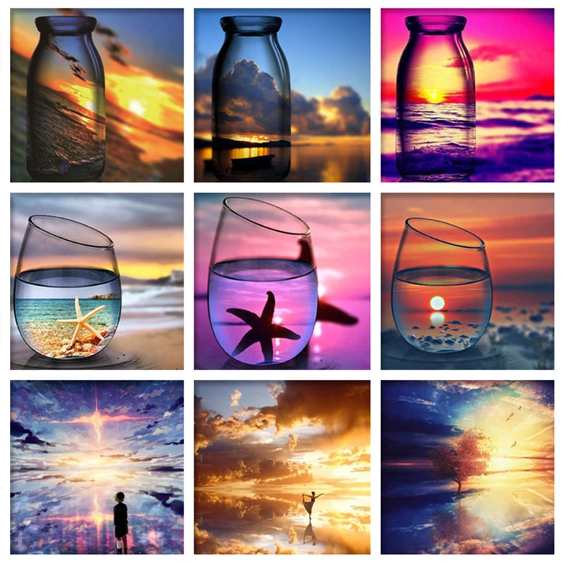 

New 5D DIY Diamond painting Full Round Bottle Scenery Diamond Embroidery Kits Cup Landscape Pattern Rhinestones Cross Stitch