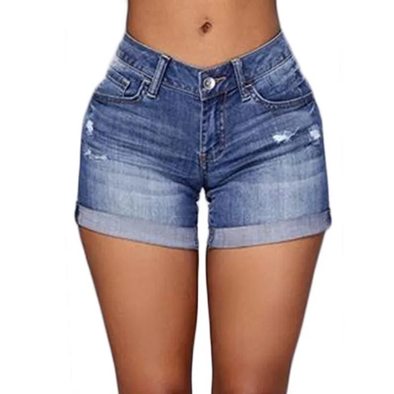 Popular Cuffed High Waisted Denim Shorts-Buy Cheap Cuffed