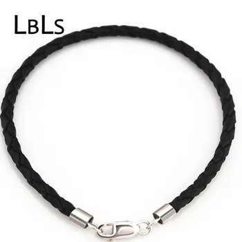 

ALL-MATCH FIRM BLACK PU CORD NECKLACE WITH REAL 925 STERLING SILVER CONNECTORS &CLASPS for man women CHAINS rope thread