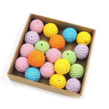 Chunky  WOODEN BEADS, 100 pcs textile woven bead pastel color 20mm crochet beads, DIY beads, party decoration, christmas EA47