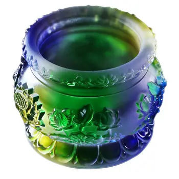 

Exquisite Chinese Tibet Buddhist Lotus Flowers Censer Incense Burner Incense Stand Holder Colours Glass Bottle Jar Statue