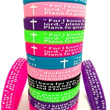 100 шт разные цвета молитвенные библейские крест резиновые силиконовые браслеты Иисуса Христианские Браслеты очаровательные ювелирные изделия