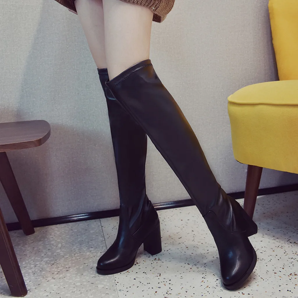 

Women's warm boots 2019 autumn and winter new pointed thick with side zipper over the knee boots elastic boots women's shoes#N4
