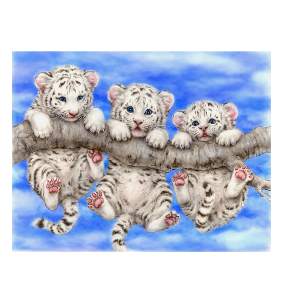 5d diamond embroidery tigers three tigers baby diy diamond painting