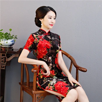 

Shanghai Story 2018 Faux Silk Floral Cheongsams qipao Chinese Style Dress chinese traditional Dress oriental dress for women