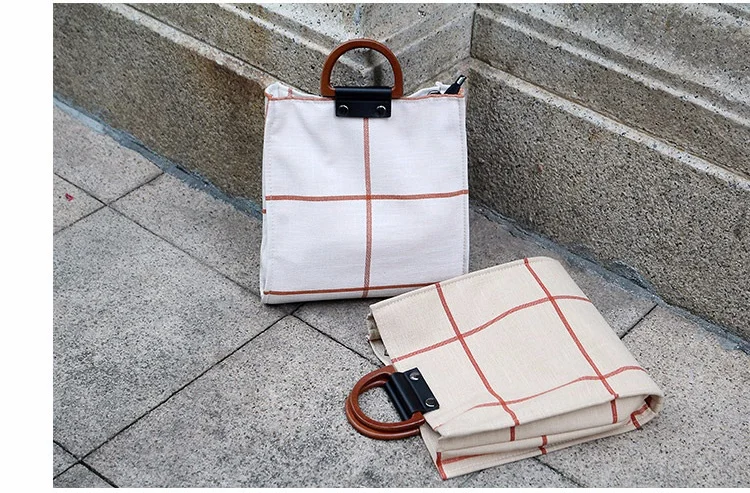 MJ Women Plaid Canvas Tote Casual Beach Bags Big Capacity Women Shopping Bag Daily Use Canvas Handbag Cotton Linen Shoulder Bag (2)