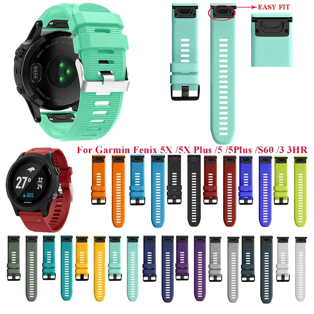 

26 22 20MM Quick Release Silicone Watchband Strap for Garmin Fenix 5X 5 5S Plus 3 3HR S60 forerunner935 quatix5 Wrist Band Strap