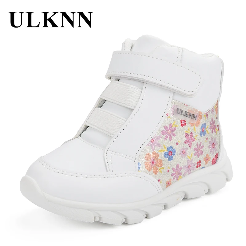

ULKNN Kids Sport Shoes Girls Sneakers Children Running Shoes Flowers Print Cotton Fabric Genuine Leather Breathable School Shoes