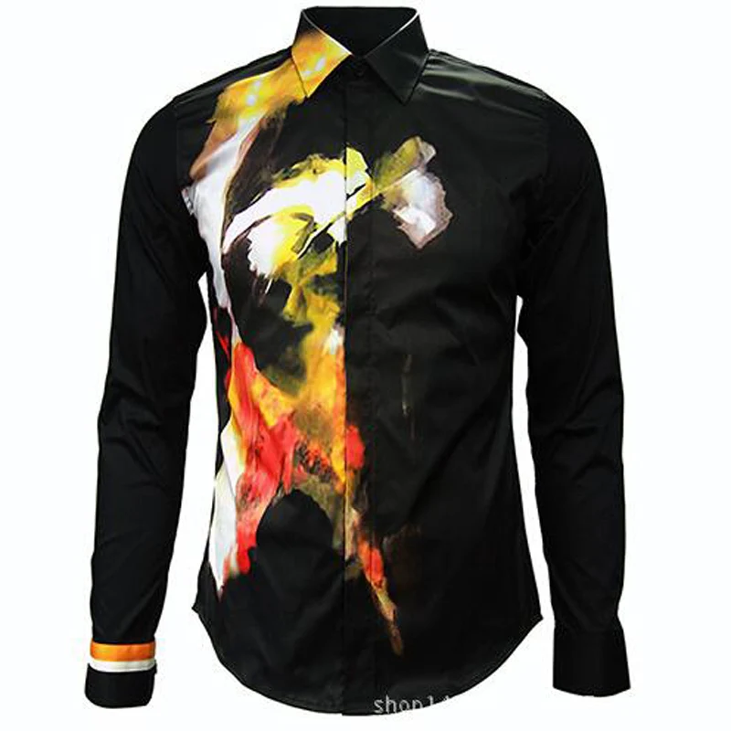 

Men's Gothic T Show Brand Quality Cotton Long Sleeve Casual Shirts Euro Fashion Turn Down Collar Royal Pattern Shirt Male Cloth