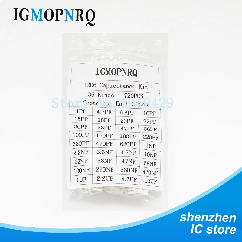 DIY SMD Capacitor assorted kit 36values*20pcs=720pcs 1pF~10uF Samples Electronic