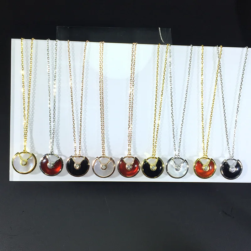

Luxury brand Jewelry For Women amulette Necklace white black red shell stone disc Symbol sign amulet pendant 925 silver jewelry