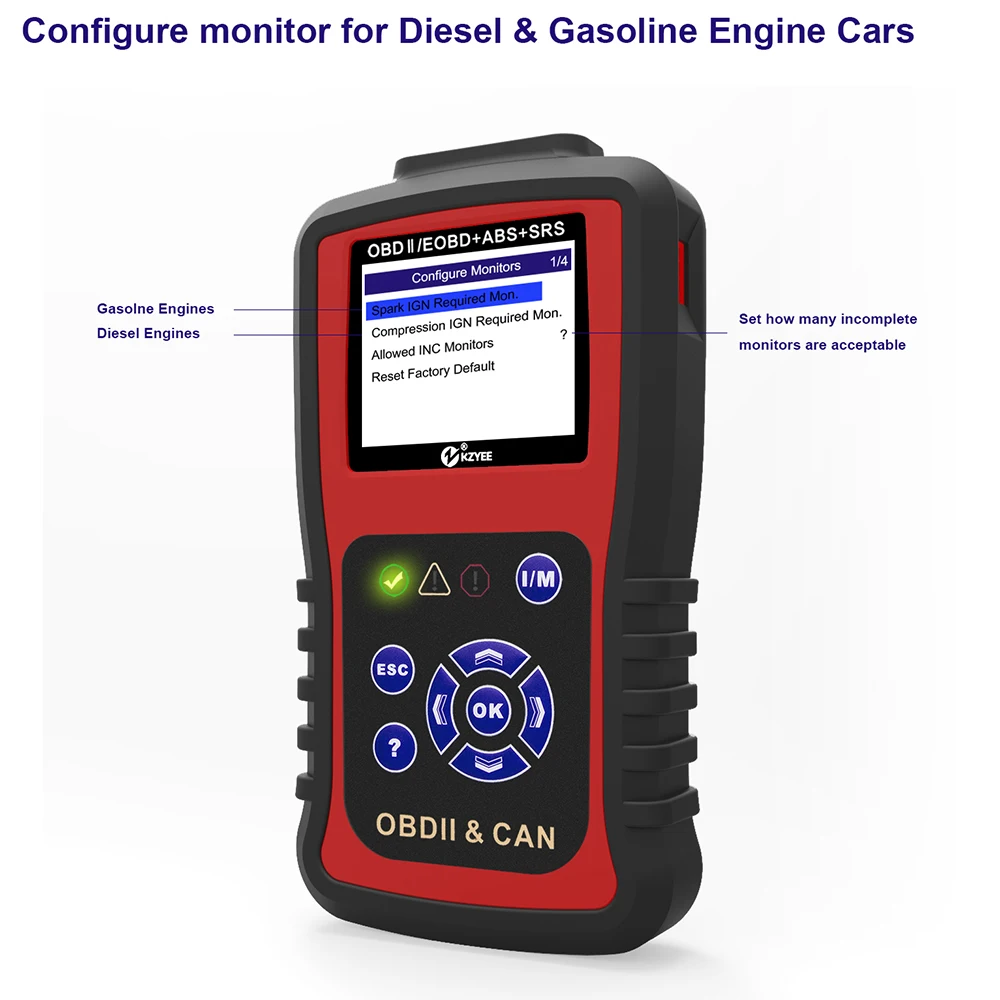 KZYEE KC501 OBD OBD2 Автомобильный сканер считывания двигателя/ABS/SRS Поддержка 45 марок