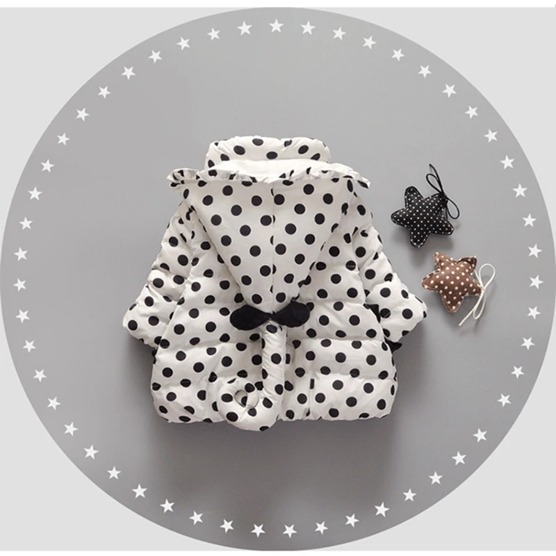 Baby girl Coat In Winter Zipper hooded Polka dot long tail hat Bow-tie pockets  cotton-padded jacket for Kids Children warmed up (28)