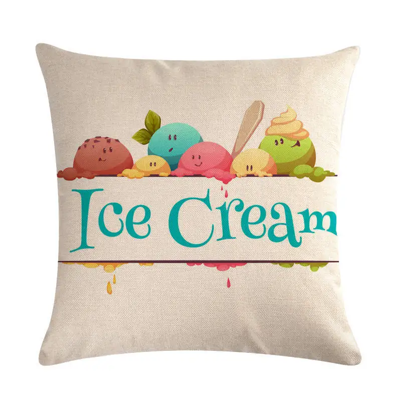 Ice Cream Print Cushion Cover Linen Colorful Pattern Home Decor Decorative Pillowcase for Sofa Couch Bedroom Summer Fresh Style Ice Cream Print Cushion Cover Linen Colorful Pattern Home Decor Decorative Pillowcase for Sofa Couch Bedroom Summer Fresh Style